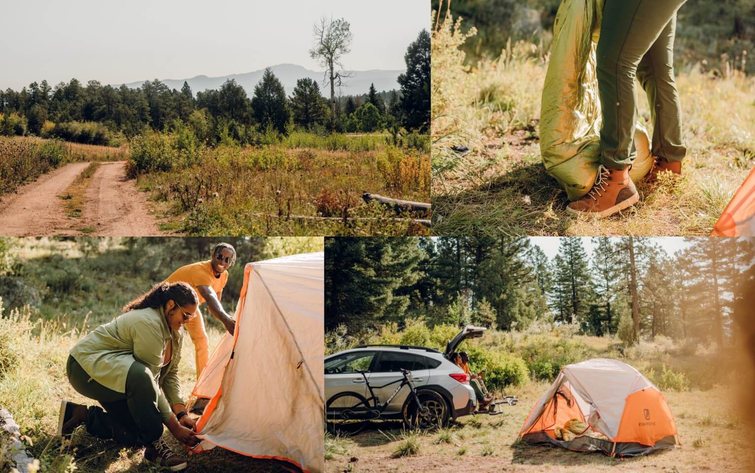 Images featuring the Lucie High out camping in a tent.