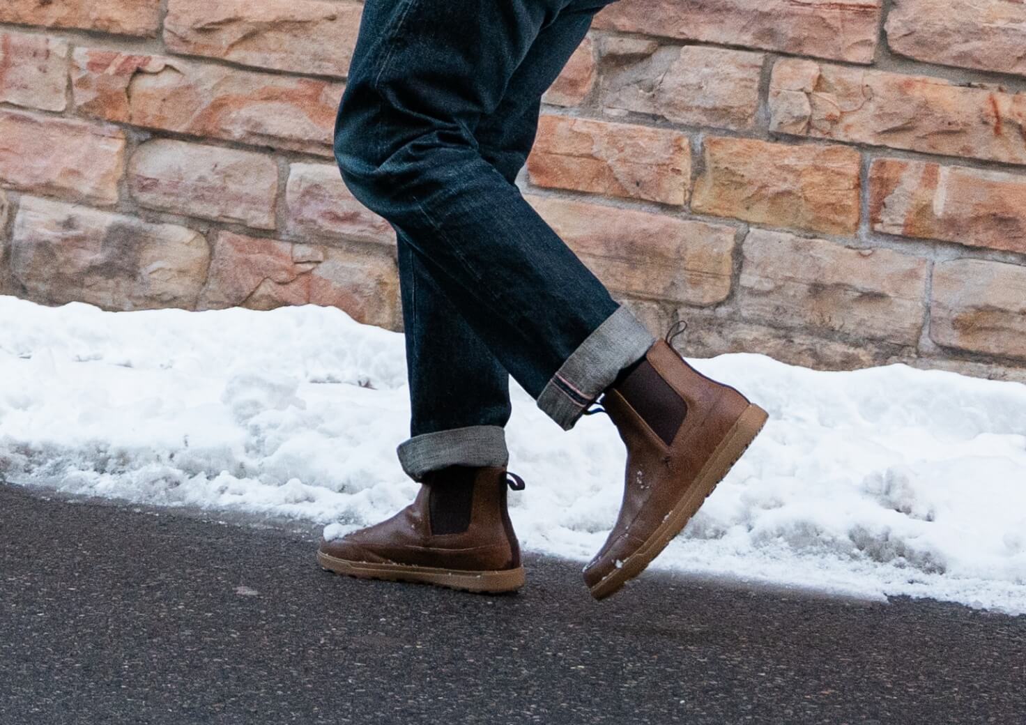 Click to shop Forsake men's. Image features the Phil Chelsea in toffee.